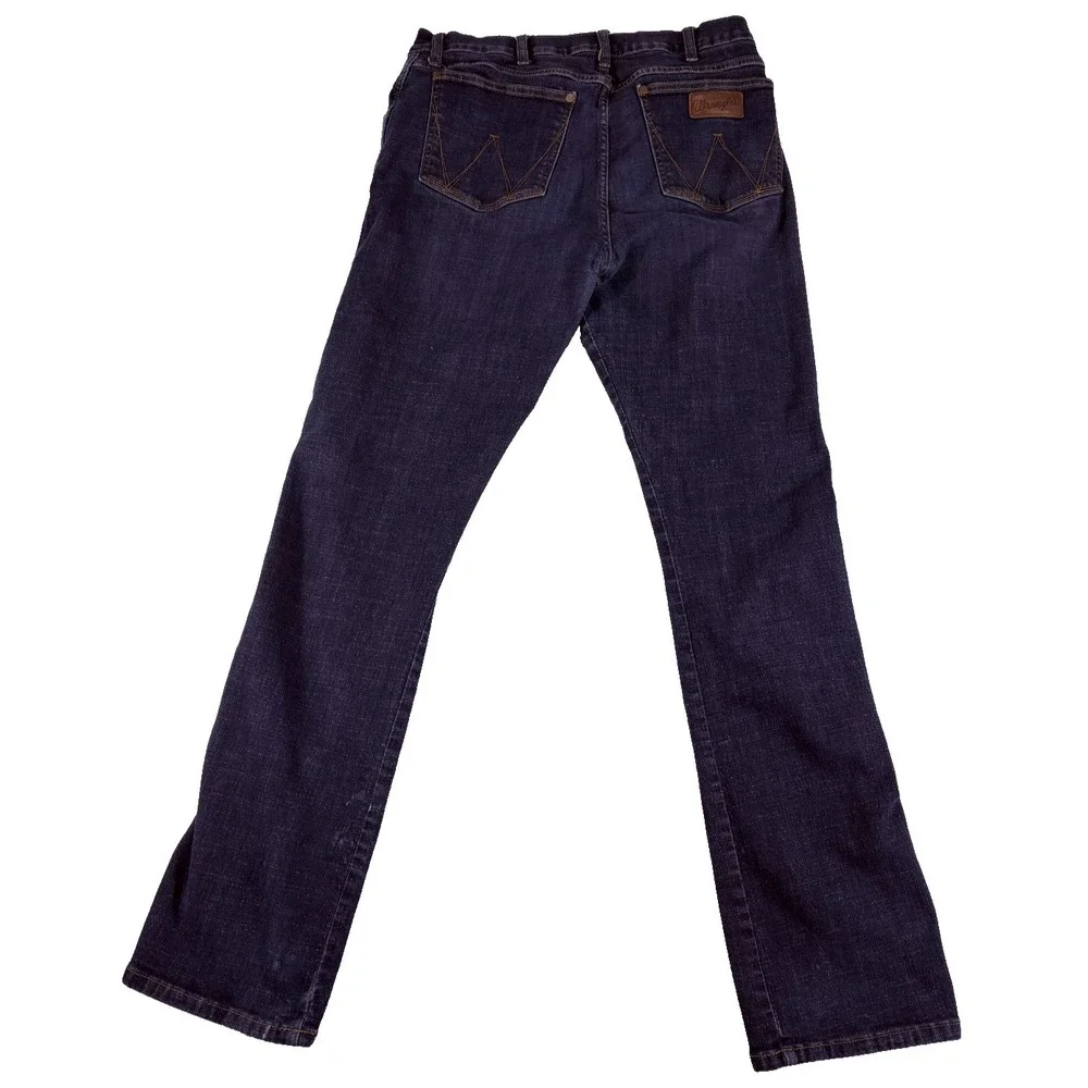 Wrangler Retro Slim‎ Bootcut Jeans Mens 34x34.5 Blue Denim Stretch Everyday Wear
